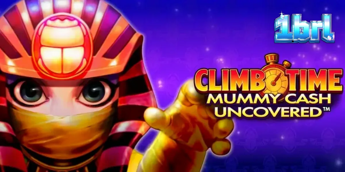 Interface do slot Climb Time Mummy Cash Uncovered com tema egípcio noturno